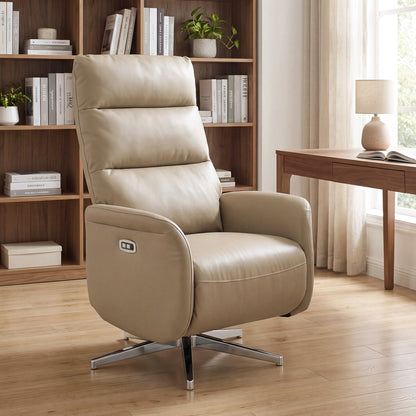 HOMCOM Power Recliner Chair, Swivel Electric Reclining Chair with Type C+USB, Recliner Armchair with Footrest, Brown