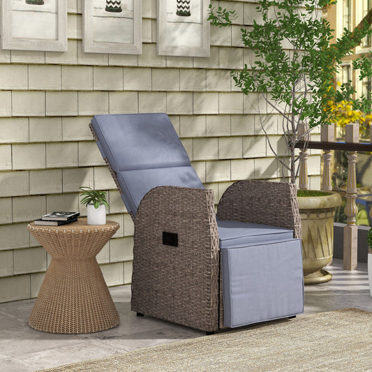 Outsunny 148° Reclining Rattan Garden Armchair in Brown and Grey