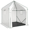 Outsunny Walk-in Greenhouse for Outdoors with Steel Frame, Large Plant House with Roll-up Door and PE Ground Cover, White