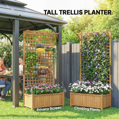 Outsunny Raised Bed with Drainage Holes, Wood Planter with Trellis for Climbing Plants to Grow Vegetables, Flowers, Yellow