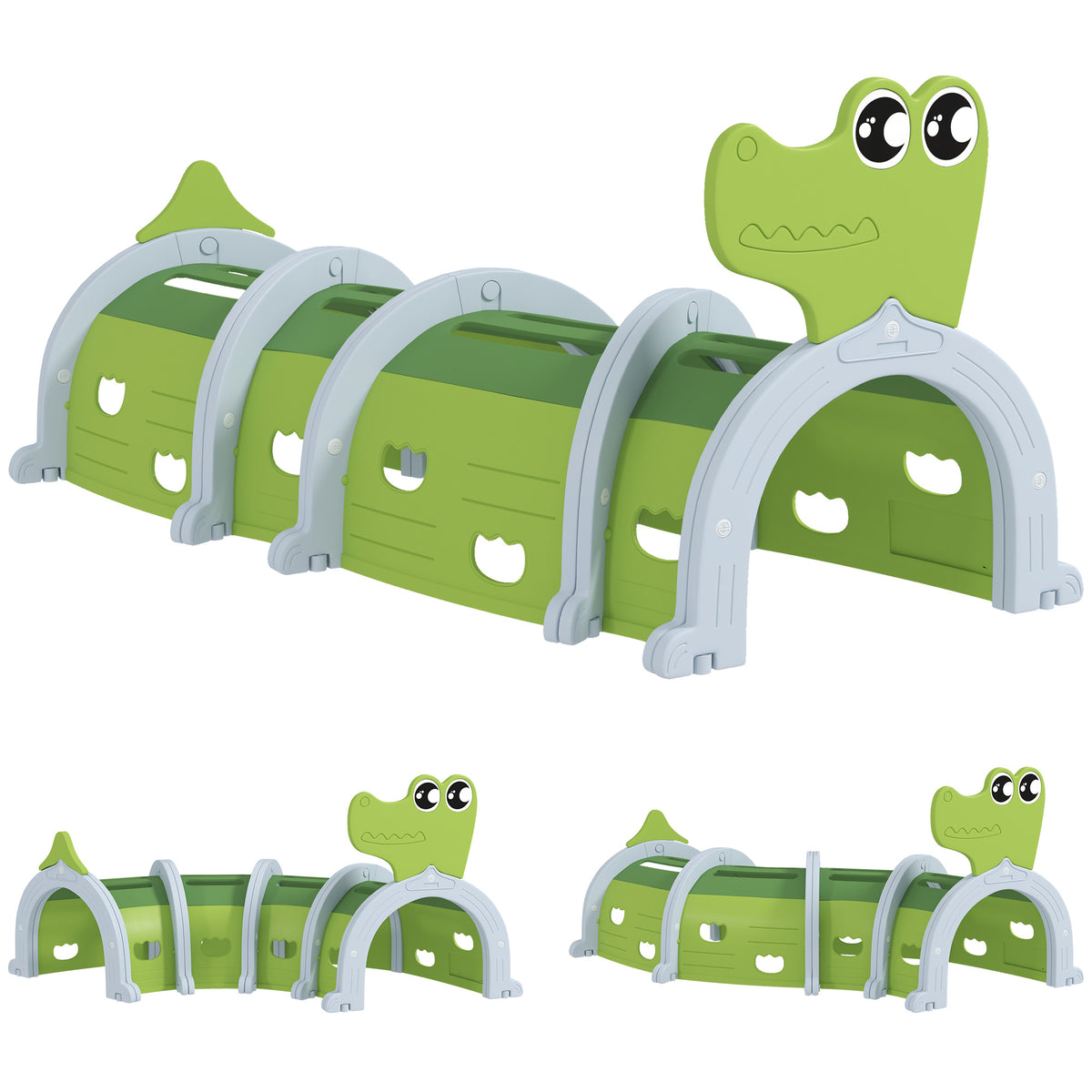 AIYAPLAY Crocodile Design Kids Play Tunnel in Green