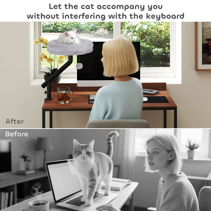 PawHut Cat Desk Bed, Cat Hammock 360 degrees Rotatable Adjustable for Window, Table, Work, Grey