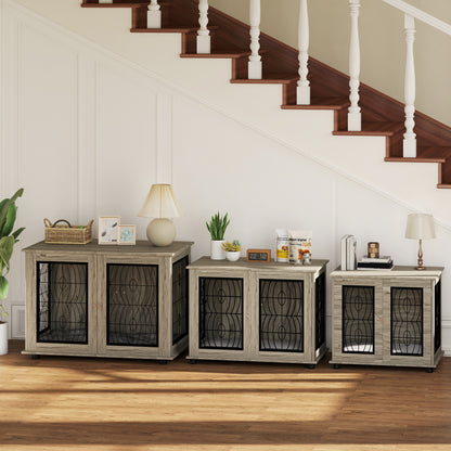 PawHut Indoor Dog Crate Furniture End Table with Soft Washable Cushion, Lockable Front Door, for Extra Large Dogs - Grey