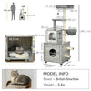 PawHut Enclosed Cat Litter Box with Cat House, Cat Bed, Scratching Posts, Platforms, for Indoor Cats - Grey