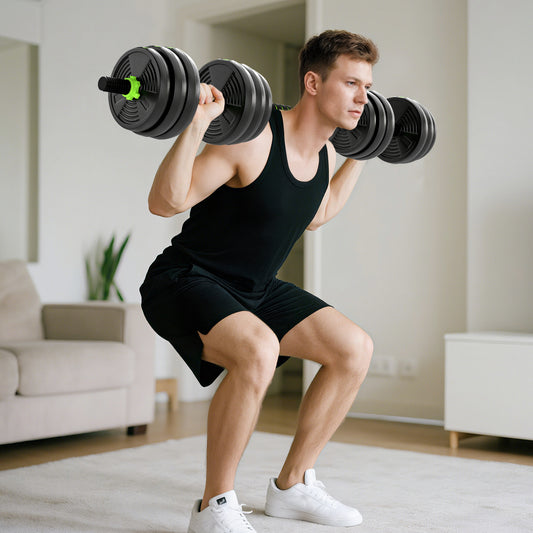 SPORTNOW 20 kg 3-in-1 Adjustable Dumbbell & Barbell Set in Green