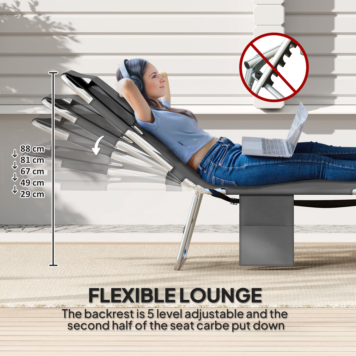 Outsunny Reclining Face Hole Sun Lounger in Dark Grey
