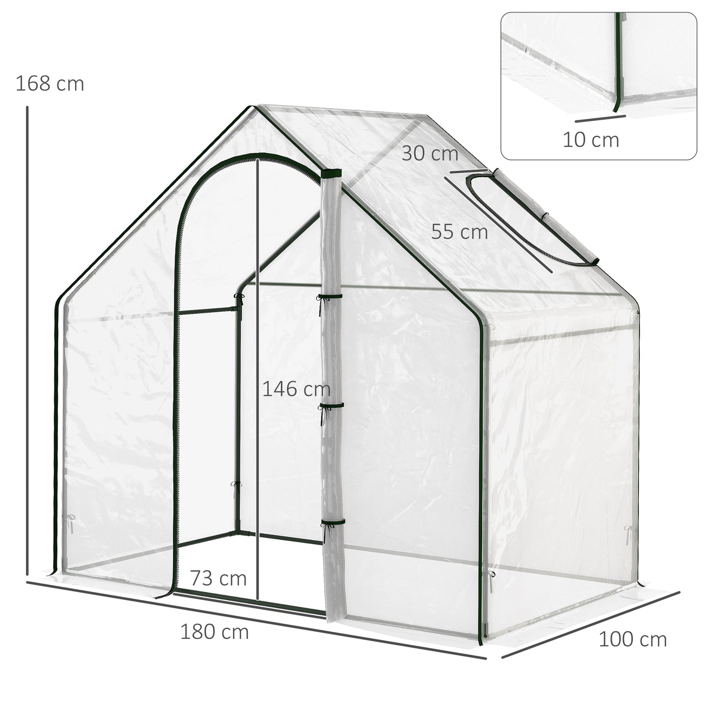 دفيئة خارجية صغيرة للطماطم من Outsunny Walk In Garden، مع إطار فولاذي وباب ونافذة بسحاب، وغطاء من البولي فينيل كلوريد، مقاس 180 × 100 × 168 سم، شفاف