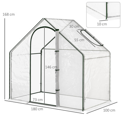دفيئة خارجية صغيرة للطماطم من Outsunny Walk In Garden، مع إطار فولاذي وباب ونافذة بسحاب، وغطاء من البولي فينيل كلوريد، مقاس 180 × 100 × 168 سم، شفاف