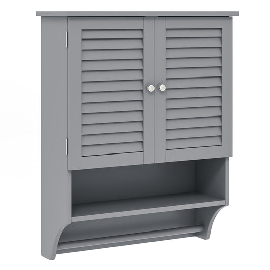 Bathroom Wall Cabinet with two louvered doors and an open shelf below