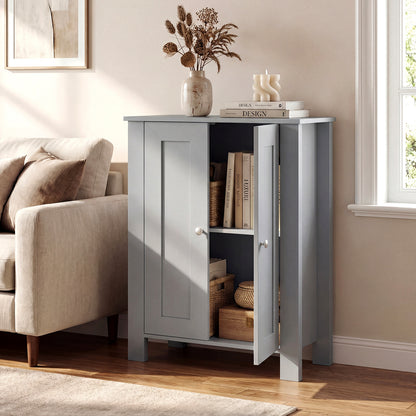 Bathroom Floor Cabinet with Double Doors Freestanding Wooden Storage-Grey