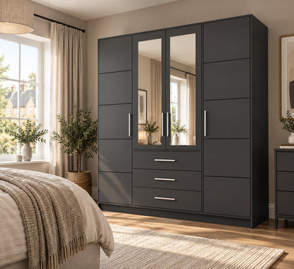 Bali D4 Hinged Door Wardrobe with Mirror 196cm (BALI-D4) in Graphite Matt