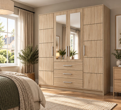 Bali D4 Hinged Door Wardrobe with Mirror 196cm (BALI-D4) in Oak Sonoma