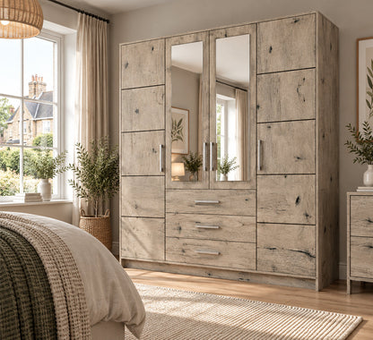 Bali D4 Hinged Door Wardrobe with Mirror 196cm (BALI-D4) in Oak Wellington