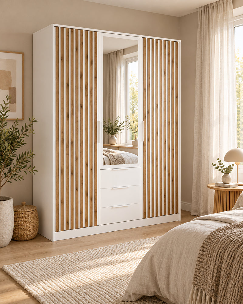 Bali Lux D3 Hinged Door Wardrobe in Oak Wotan and White Matt