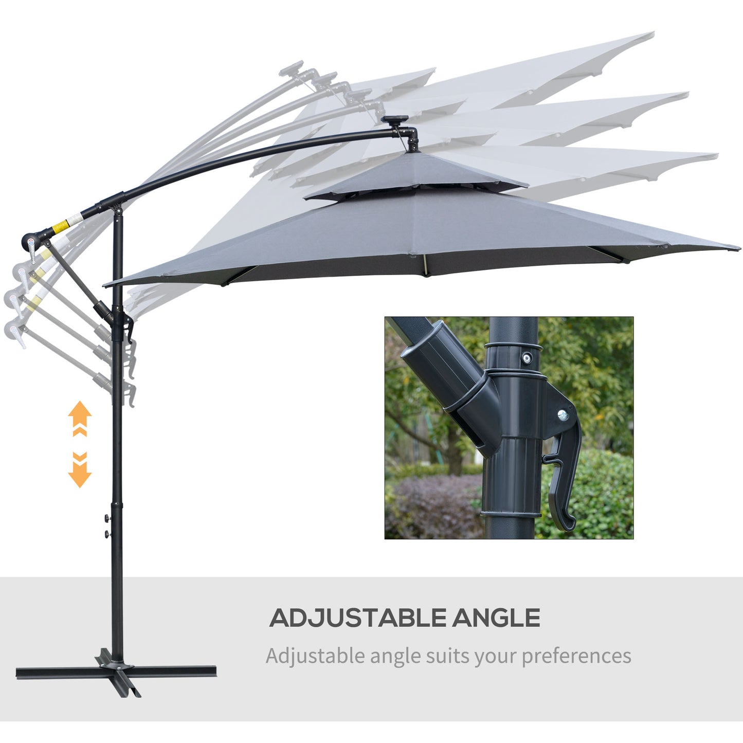 Outsunny 3m LED Light Overhanging Parasol - Grey