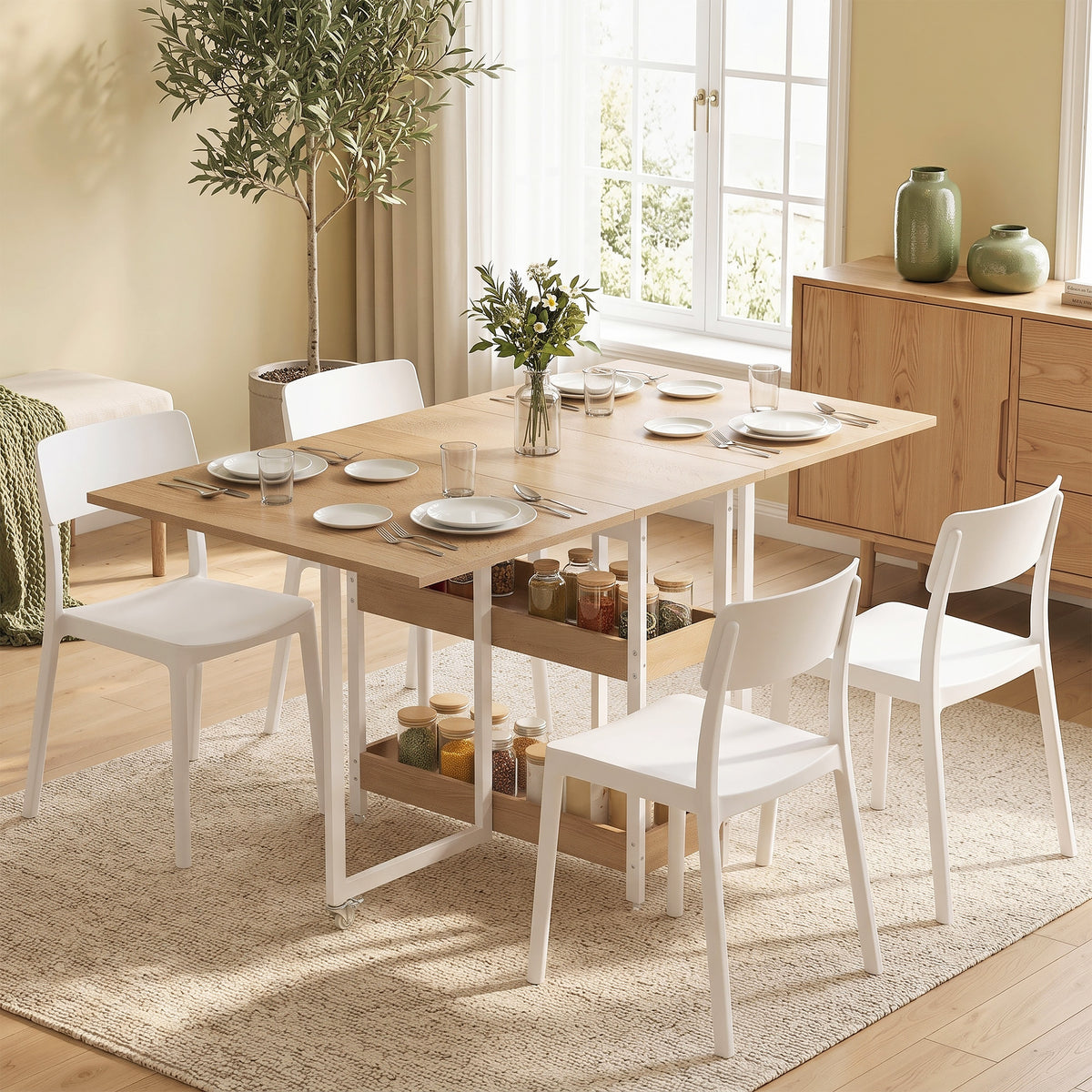 HOMCOM Four-Person Drop Leaf Table in a Natural Wood Finish