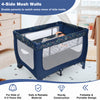 2-in-1 Foldable Baby Playpen with Lockable Wheels and Mattress-Blue
