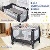 2-in-1 Foldable Baby Playpen with Lockable Wheels and Mattress-Grey