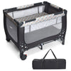2-in-1 Foldable Baby Playpen with Lockable Wheels and Mattress-Grey
