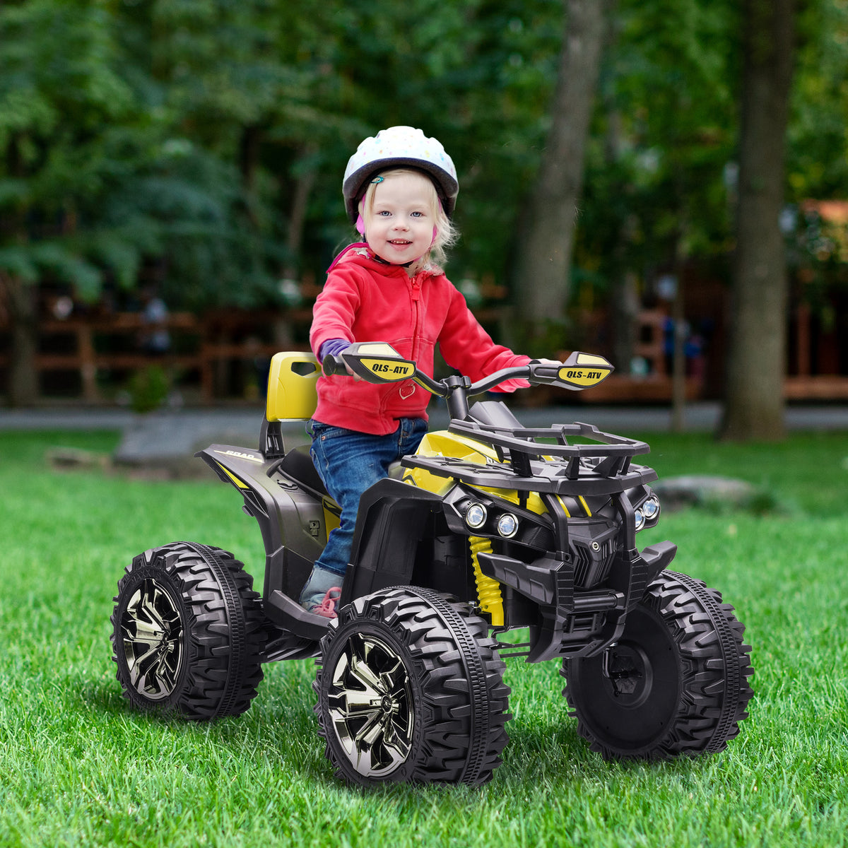 HOMCOM 12V Quad Bike ATV with LED Lights in Yellow