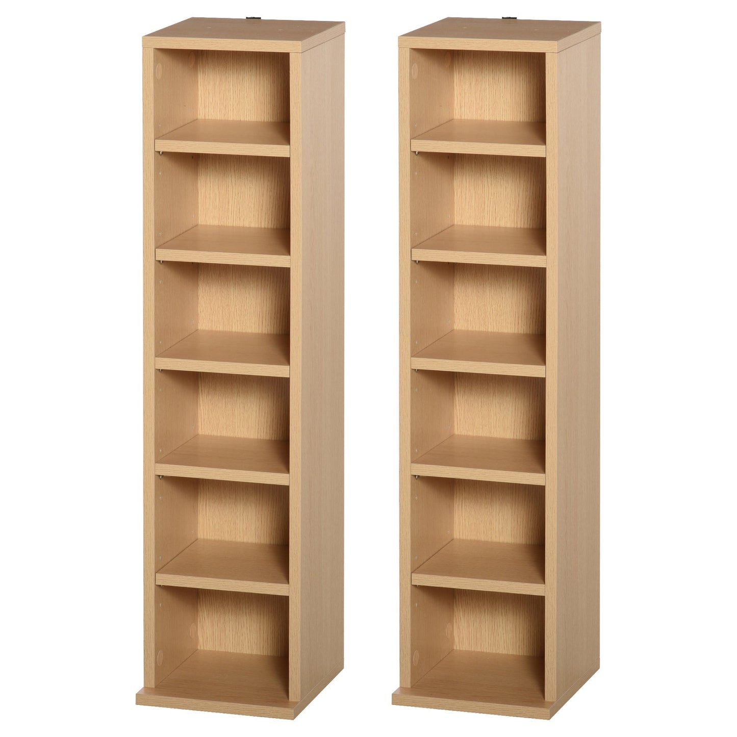HOMCOM 204 CD Media Display Shelf Unit Set of 2 Blu-Ray Tower Rack w/ Adjustable Shelves Bookcase Storage Organiser, Natural Wood Colour