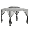 Outsunny 3 x 3 m Gazebo, Netting Party Tent, Patio Canopy Outdoor Event Shelter with Double Tier Roof, Light Grey