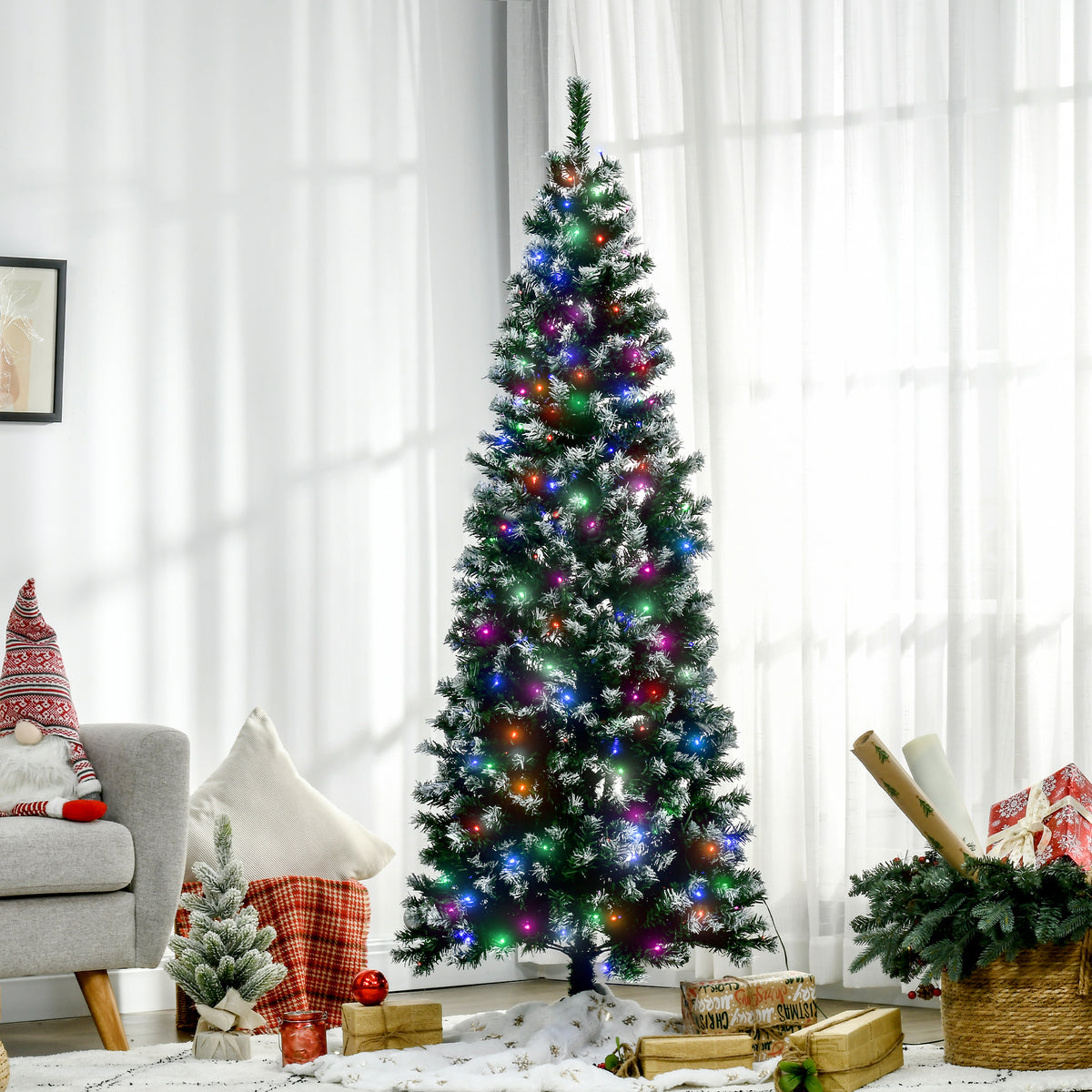 HOMCOM 6FT Tall Prelit Pencil Slim Artificial Christmas Tree in Green