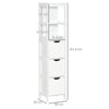 HOMCOM Narrow Floor Cabinet, Bathroom Cabinet with 3 Drawers and 2 Open Shelves, 30W x 30D x 141.6Hcm, White