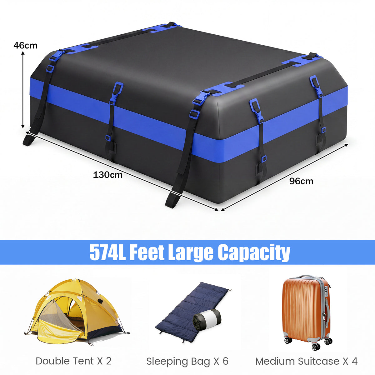 600L Waterproof Rooftop Cargo Carrier Bag Luggage Lock-Navy