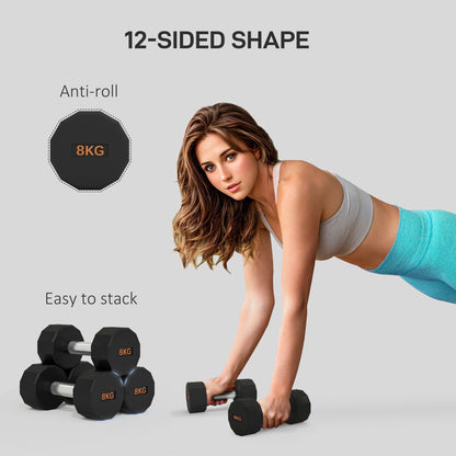 SPORTNOW Dumbbells Weights Set with 12-Sided Shape and Non-Slip Grip for Men Women Home Gym Workout, 2 x 8kg