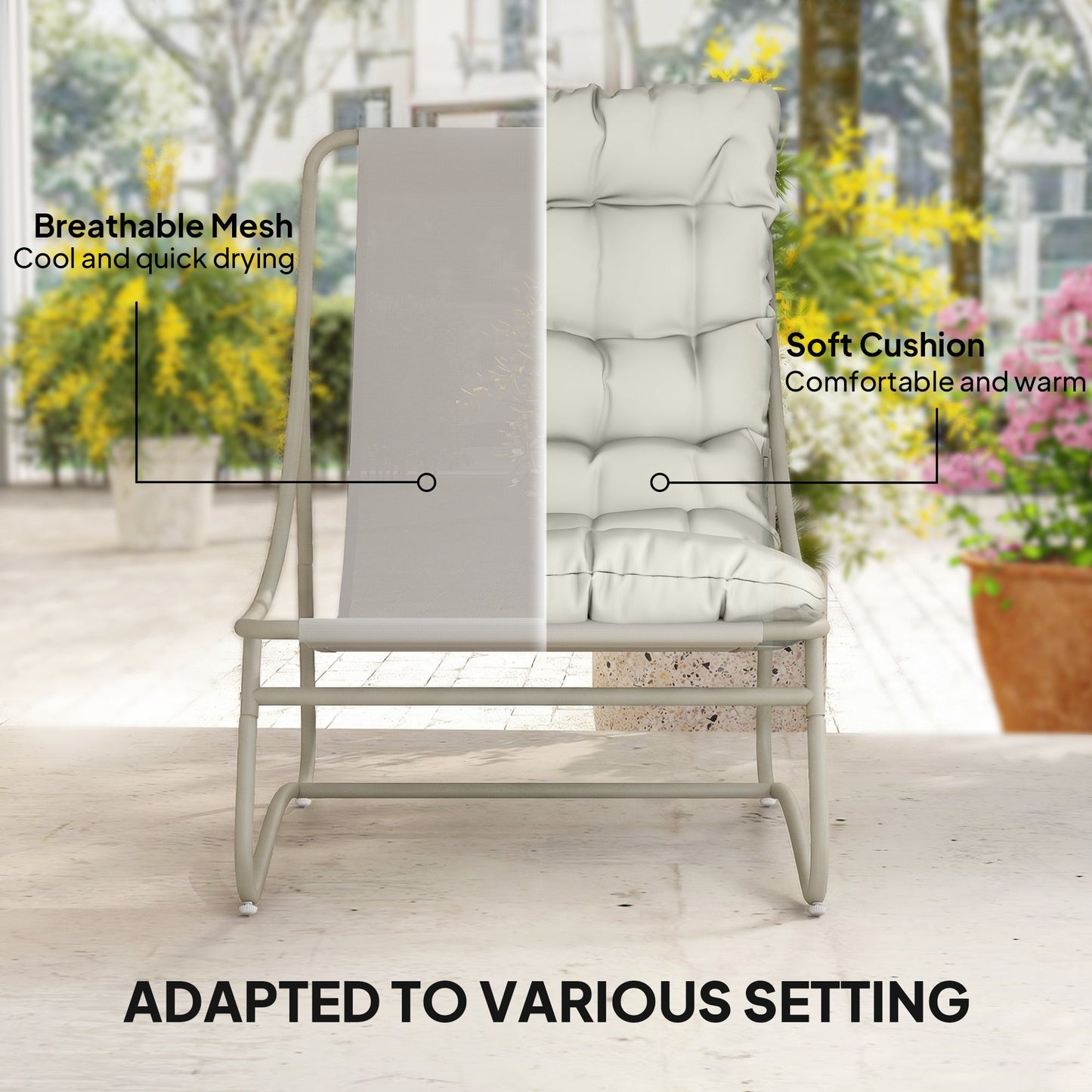 Outsunny Bistro Set for Garden, 3 Piece Outdoor Table and Chair with Footstool and Removable Cushions, Comfy Balcony Furniture