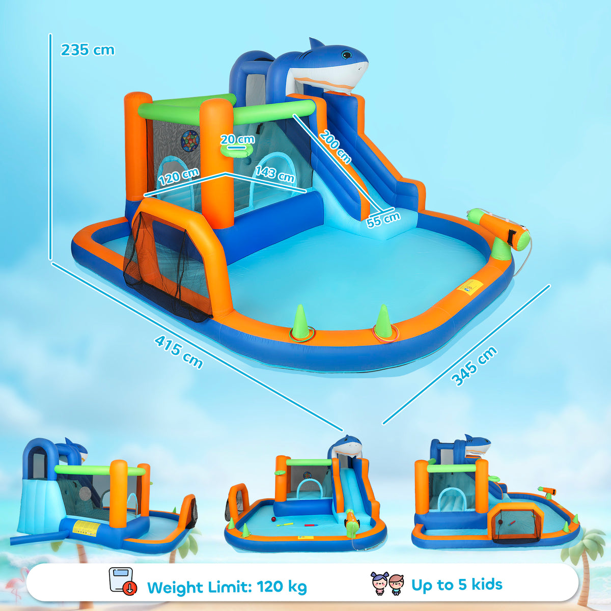 AIYAPLAY Inflatable Bouncy Castle in Blue