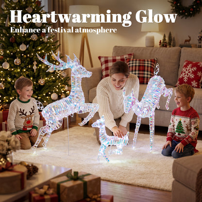 Outsunny 3-Piece Lighted Reindeer Family Set in Silver
