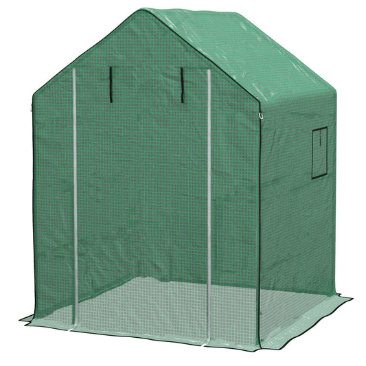 غطاء بديل لبيت زراعي Outsunny Walk-in PE Hot House بغطاء باب ونوافذ قابلة للطي، 140 × 143 × 190 سم، أخضر