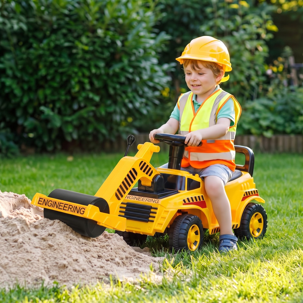 AIYAPLAY Ride On Tractor, Kids Bulldozer Pull Cart with Horn, Storage, Front Roller, Ride-On Car for Ages 1-4 Years, Yellow