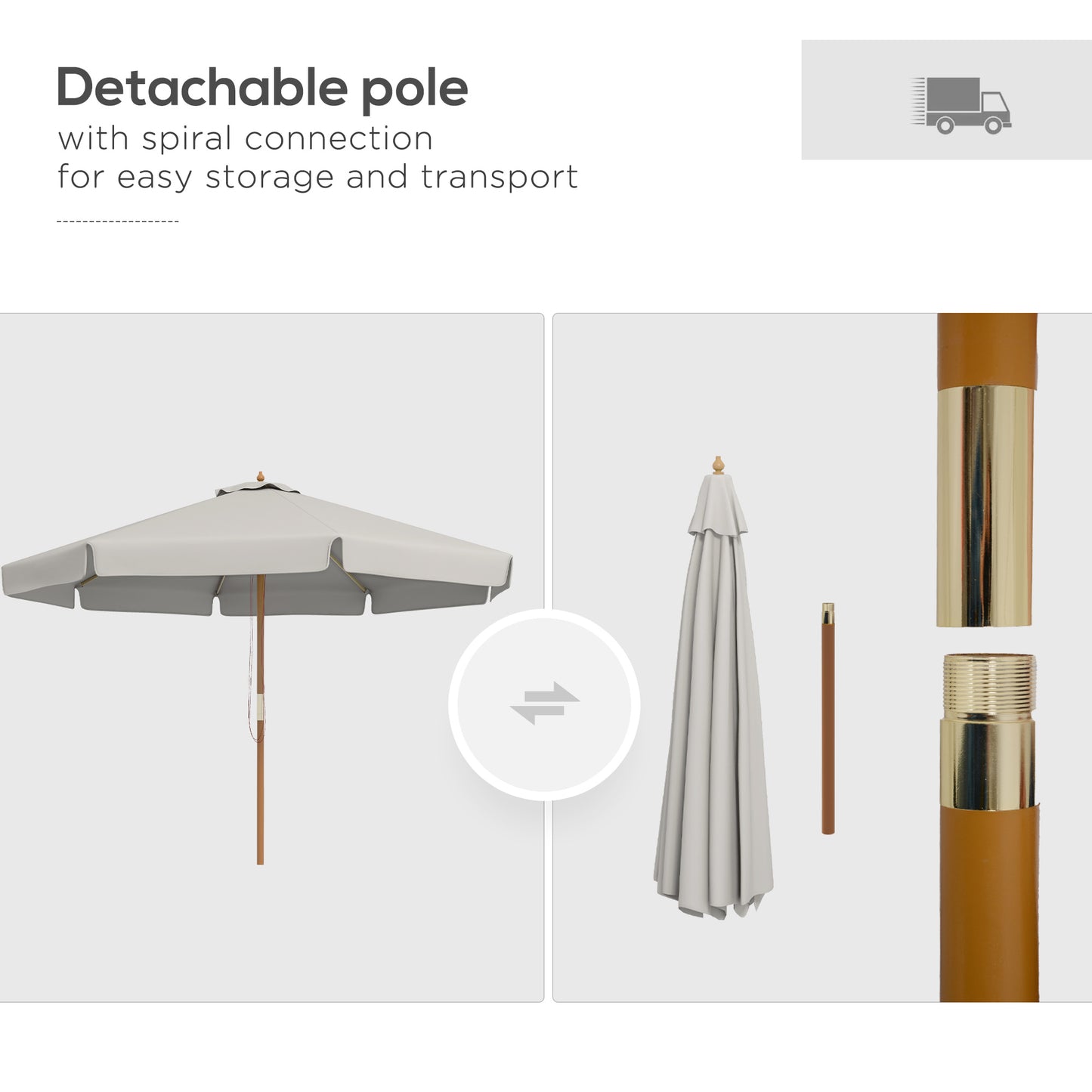 Outsunny 3.3m Elegant Wooden Parasol - Grey