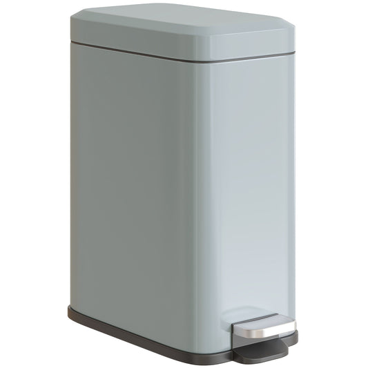 HOMCOM 5L Rectangular Compact Bin Steel Body Removable Bucket Quiet-Close Lid w/ Pedal Lid Rubbish Trash Can Home Office Bedroom Bathroom Living Room Garbage Tidy Clean Grey
