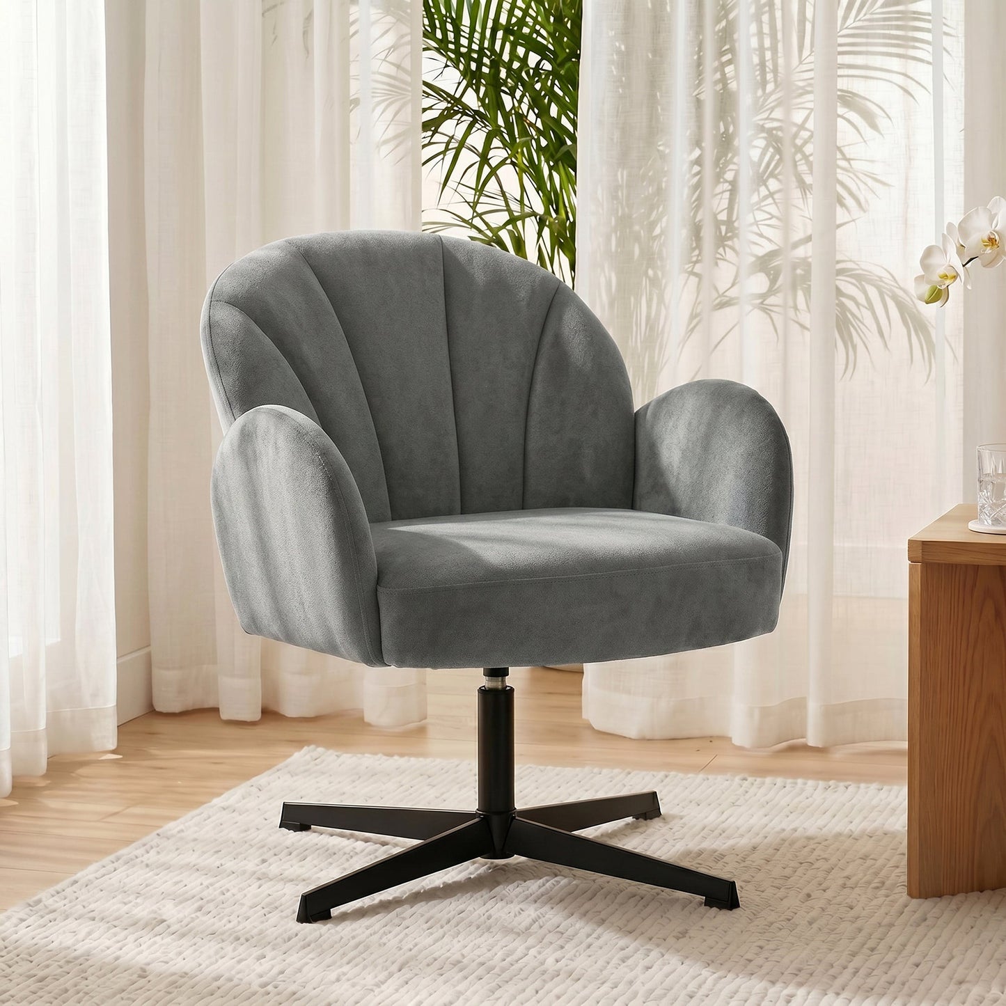 HOMCOM Swivel Accent Chair, Shell-Shaped Armchair with Spring Cushion, Metal Base, Grey