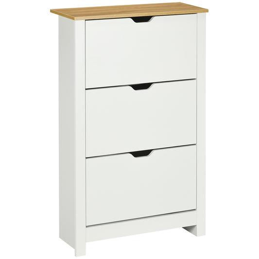 HOMCOM Slim Shoe Cabinet, Narrow Shoe Cupboard with 3 Flip Drawers, Adjustable Shelves for 18 Pairs of Shoes for Hallway, White