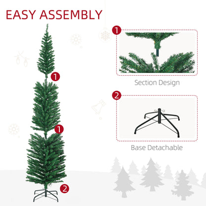 HOMCOM 7.5' Artificial Prelit Christmas Trees Holiday Décor with Colourful LED Lights, Pencil Shape, Steel Base