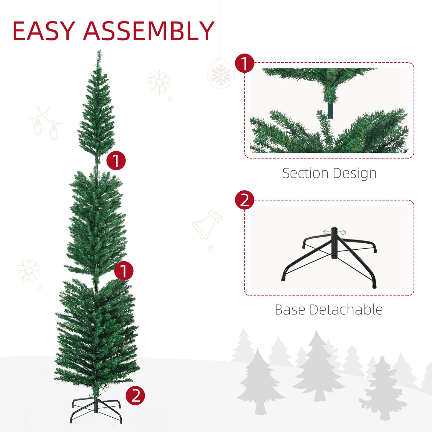 HOMCOM 7.5' Artificial Prelit Christmas Trees Holiday D√É¬©cor with Colourful LED Lights, Pencil Shape, Steel Base