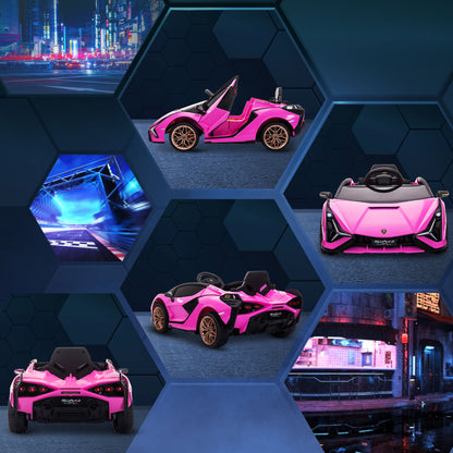 HOMCOM Lamborghini Sian Licensed 12V Kids Electric Ride On Car 2 Motors Toy Car with Remote Control Music Lights MP3 for 3-5 Years Pink