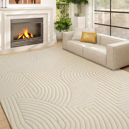 HOMCOM Modern Geometric Rug, Thick & Plush, Non-Slip, 160 x 120 cm - Cream, Living Room/Bedroom/Office