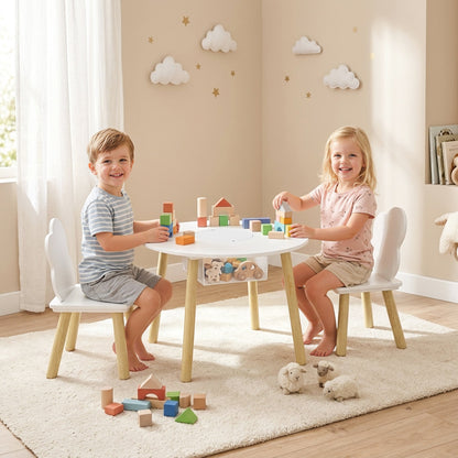 AIYAPLAY Kids Table and Chairs Set with Storage Bag Toddler Table and Chairs Set 3 Piece for Playroom White