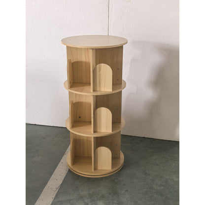 AIYAPLAY 3-Tier Rotating Bookcase, Round Kids Bookshelf Floor Standing 360° Rotating for Bedroom, Kids Room and Playroom, Natural