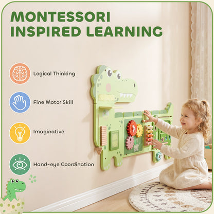 AIYAPLAY Busy Board Panels, Wall Mounted Montessori Inspired Busy Board, Toddler Learning Centre Dinosaur Theme, Green