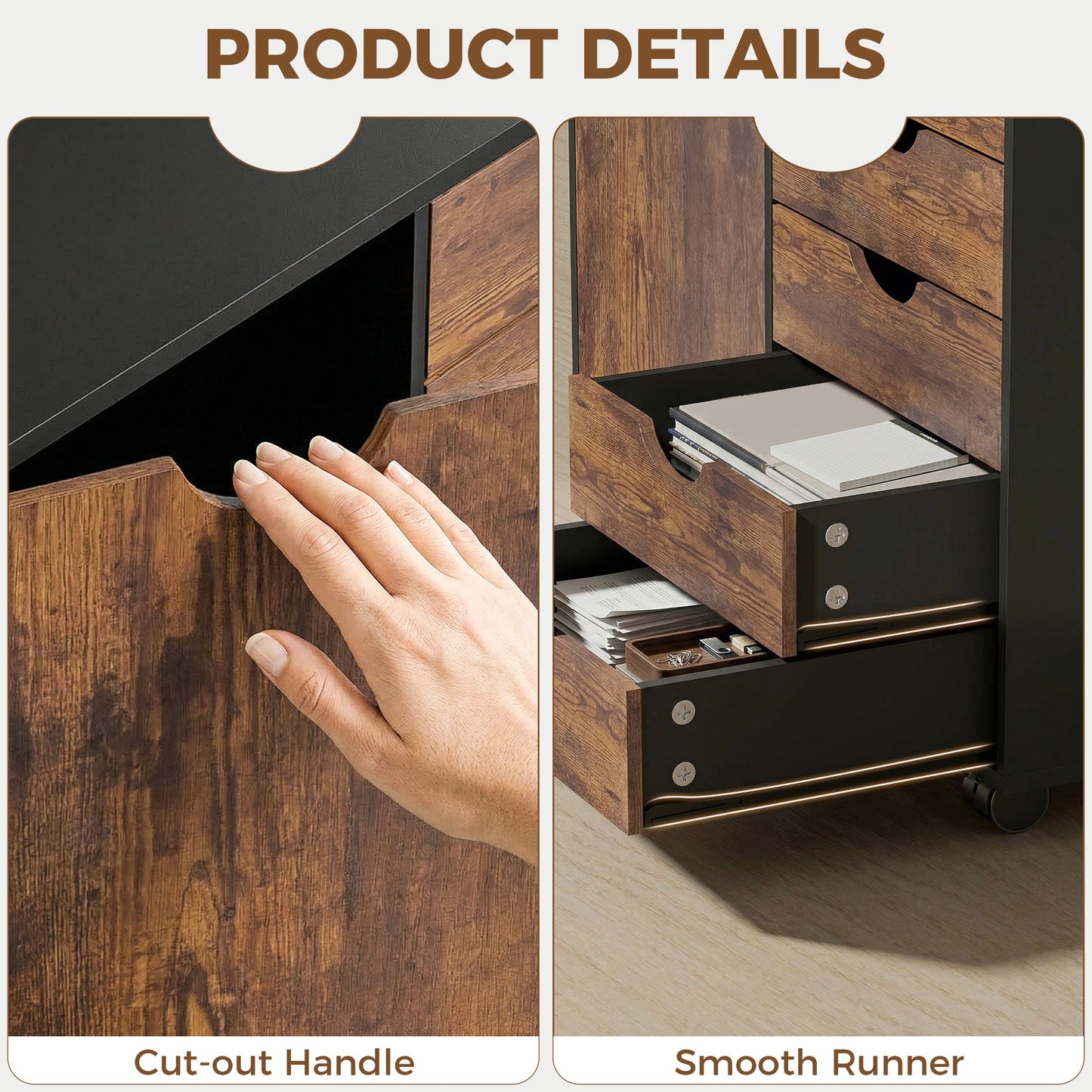 HOMCOM Multi-Storage Mobile Office Storage Cabinet - Rustic Brown
