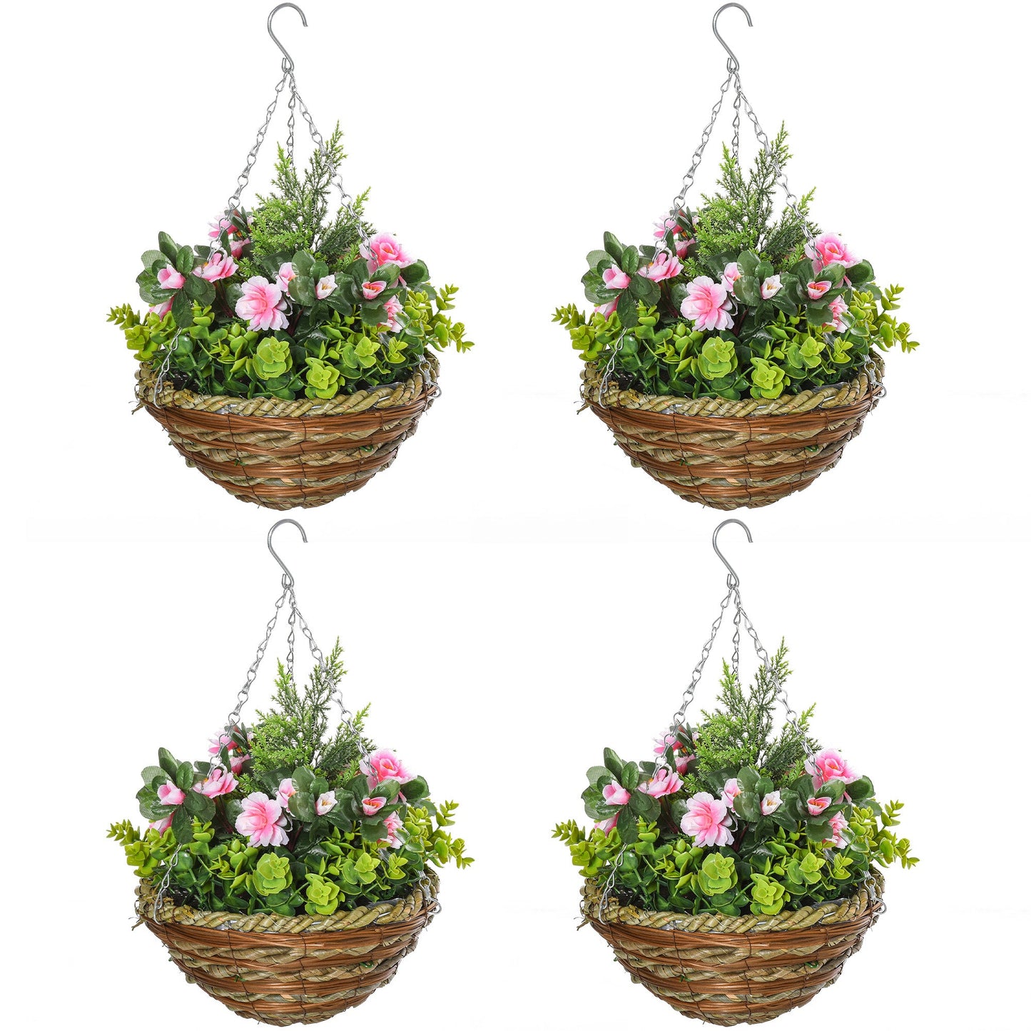 Outsunny Set of Four Hanging Lisianthus Flower Pots - Pink/Green