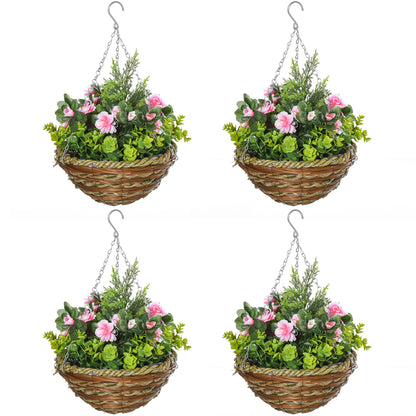 Outsunny Set of Four Hanging Lisianthus Flower Pots - Pink/Green