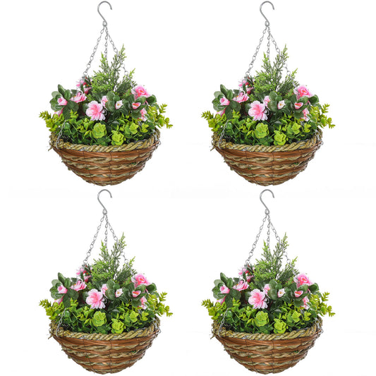 Outsunny Set of Four Hanging Lisianthus Flower Pots - Pink/Green